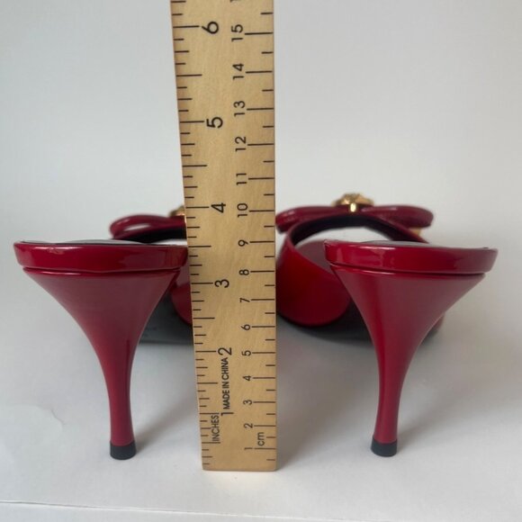 Versace Opera Bow Slides Women Red Leather Heels Medusa Sandals Size 38.5 US8.5 - Picture 8 of 12